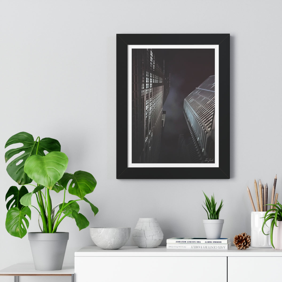 City Night Skies - Framed Vertical Poster
